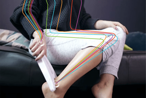 Mesure au Biody Coach, capteurs posés sur les pieds et les mains